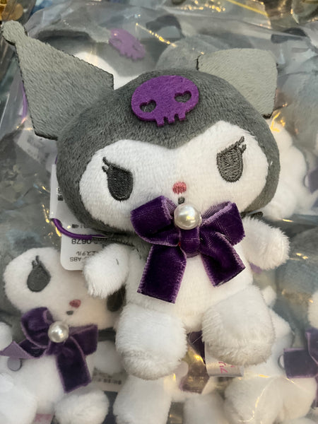 Sanrio Kuromi Dark Purple Velvet Ribbon Small Plush Keychain (In-stock)